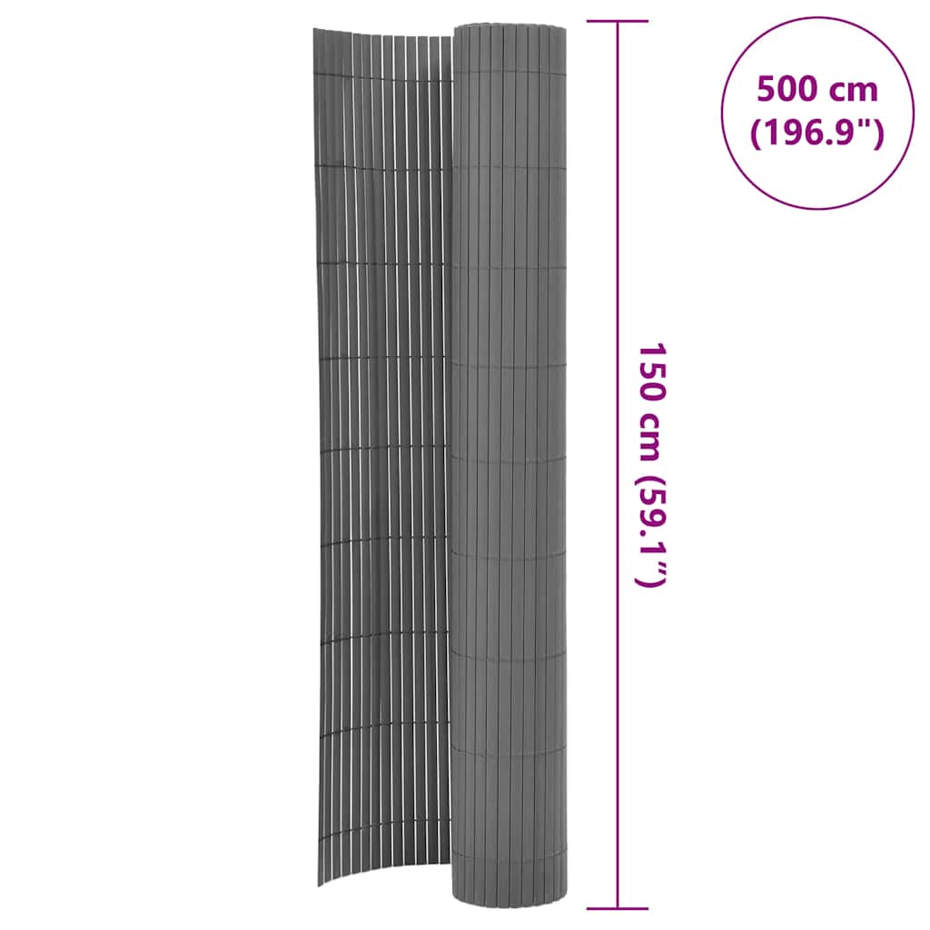 Dvipusė sodo tvora, pilka, 150x500cm, PVC