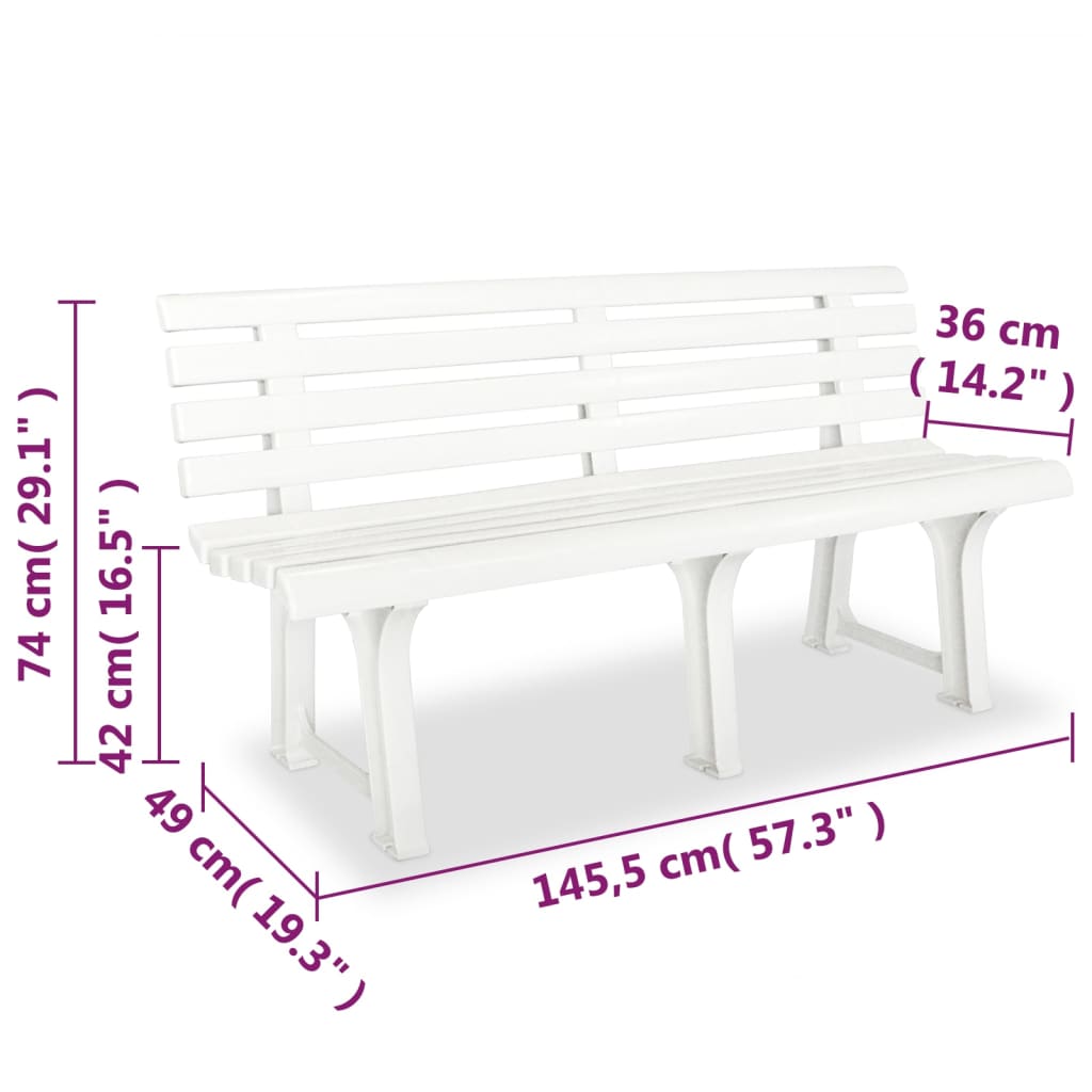 Garden bench, 145.5cm, plastic, white