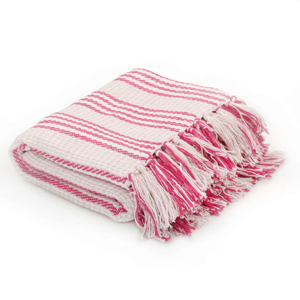 Blanket, cotton, striped pattern, 125x150cm, pink and white