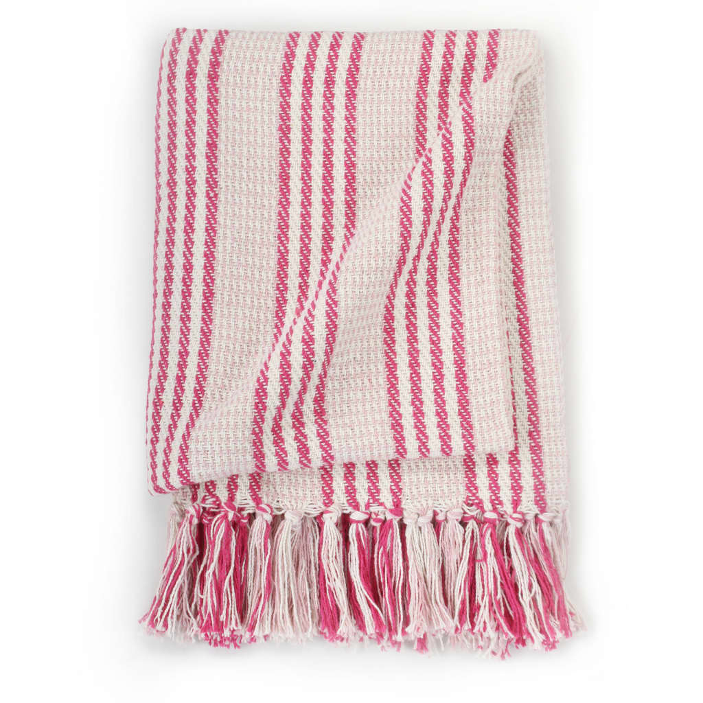 Blanket, cotton, striped pattern, 125x150cm, pink and white