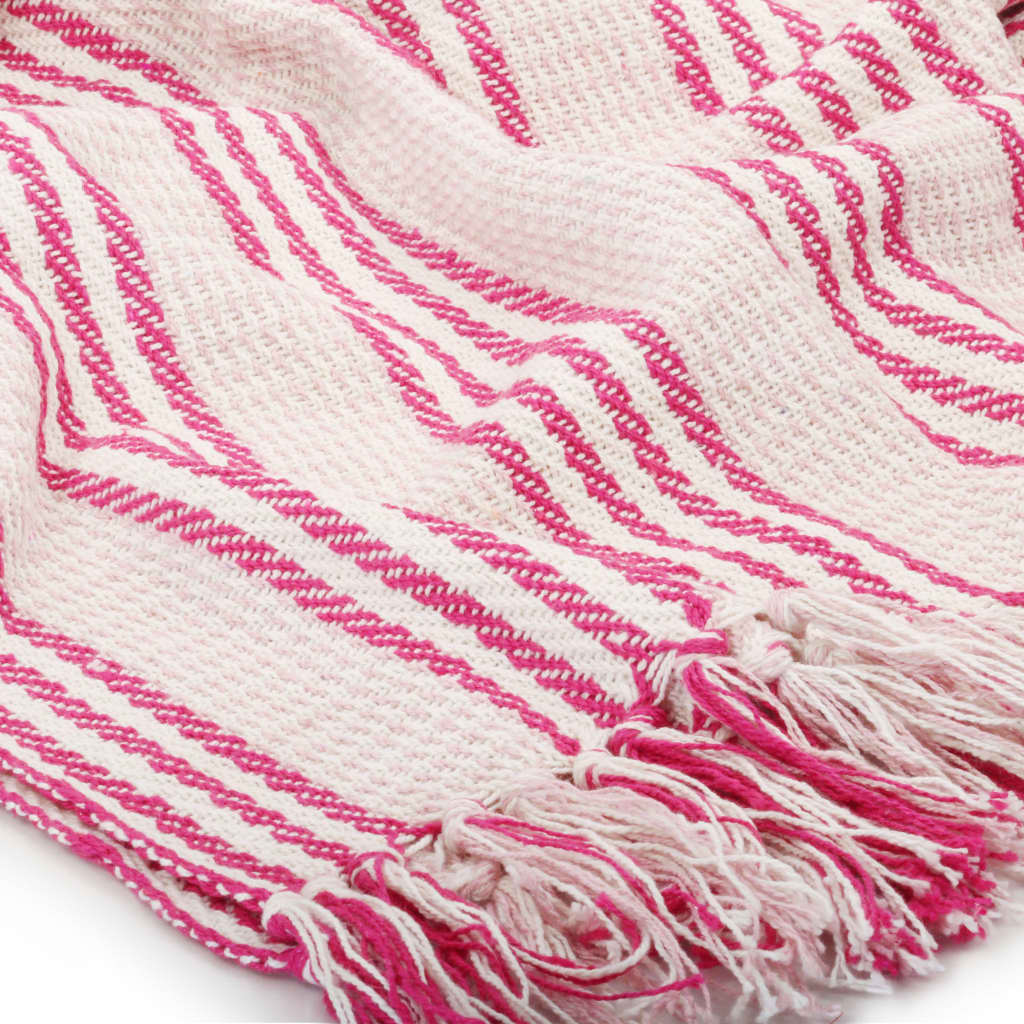 Blanket, cotton, striped pattern, 125x150cm, pink and white