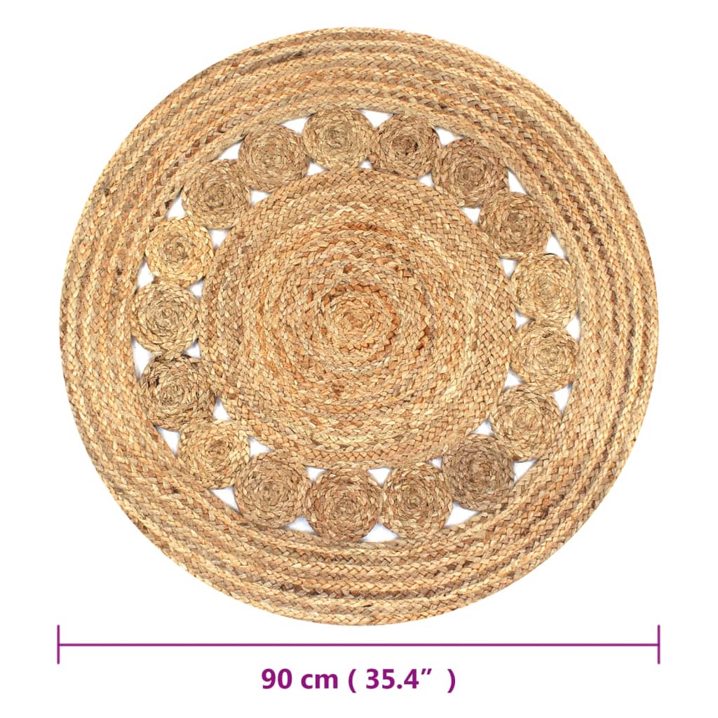 Rug, braided design, jute, 90 cm, round