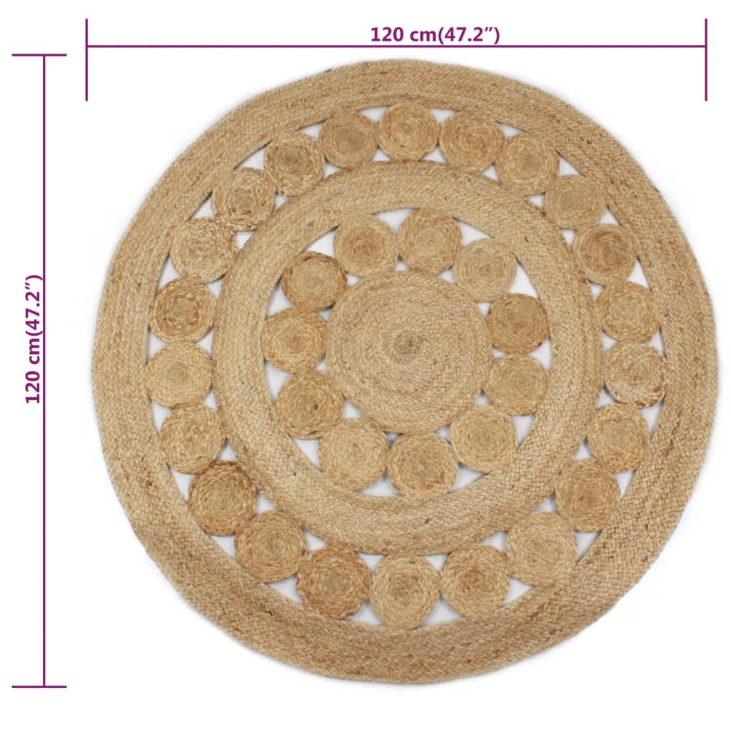 Rug, braided design, jute, 120cm, round
