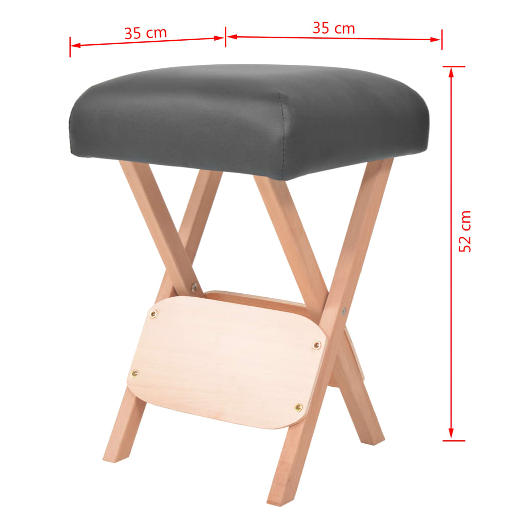 Foldable massage stool, black, with 12cm thick seat