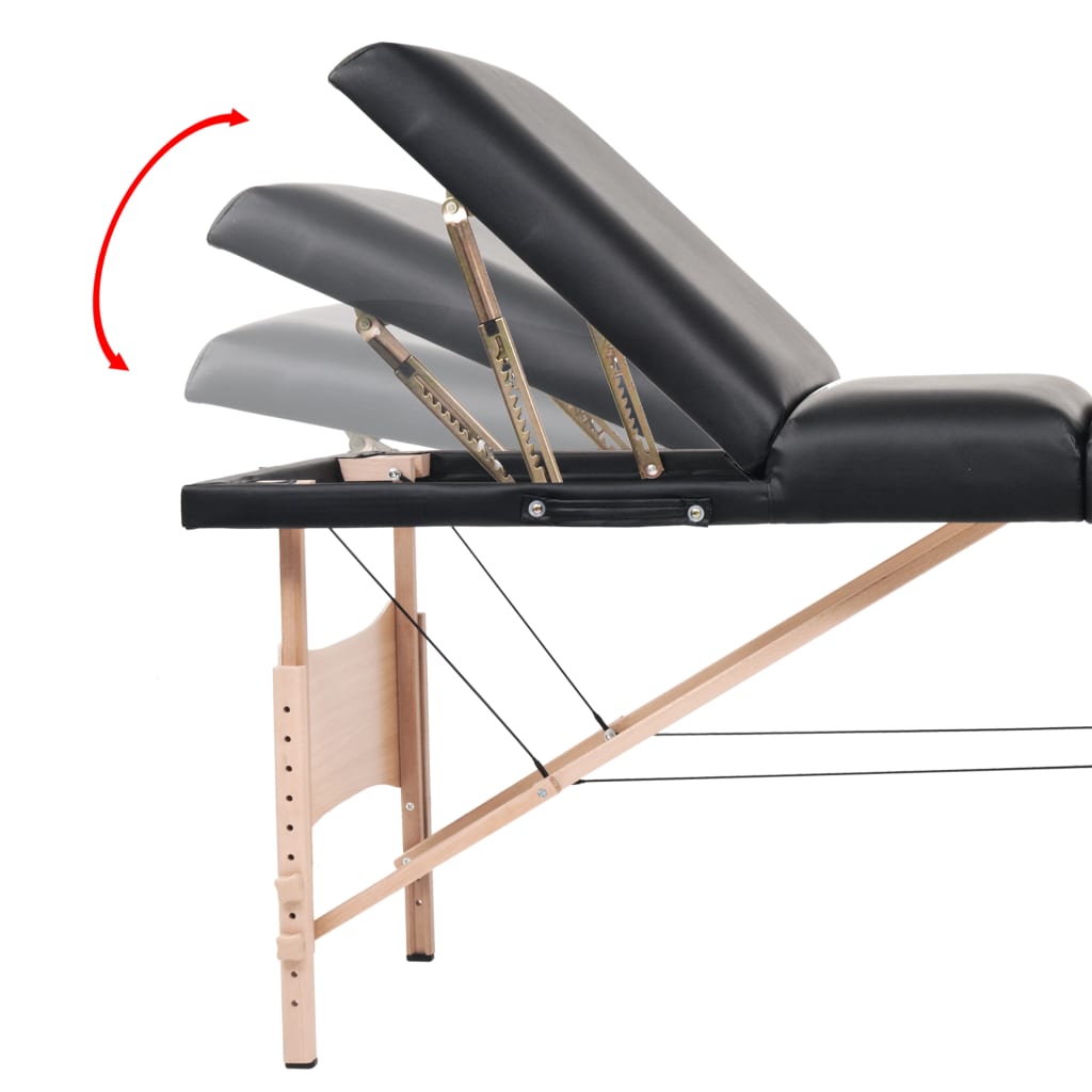 Salokāms masāžas galds, melns, 3 zonu, 10 cm biezs