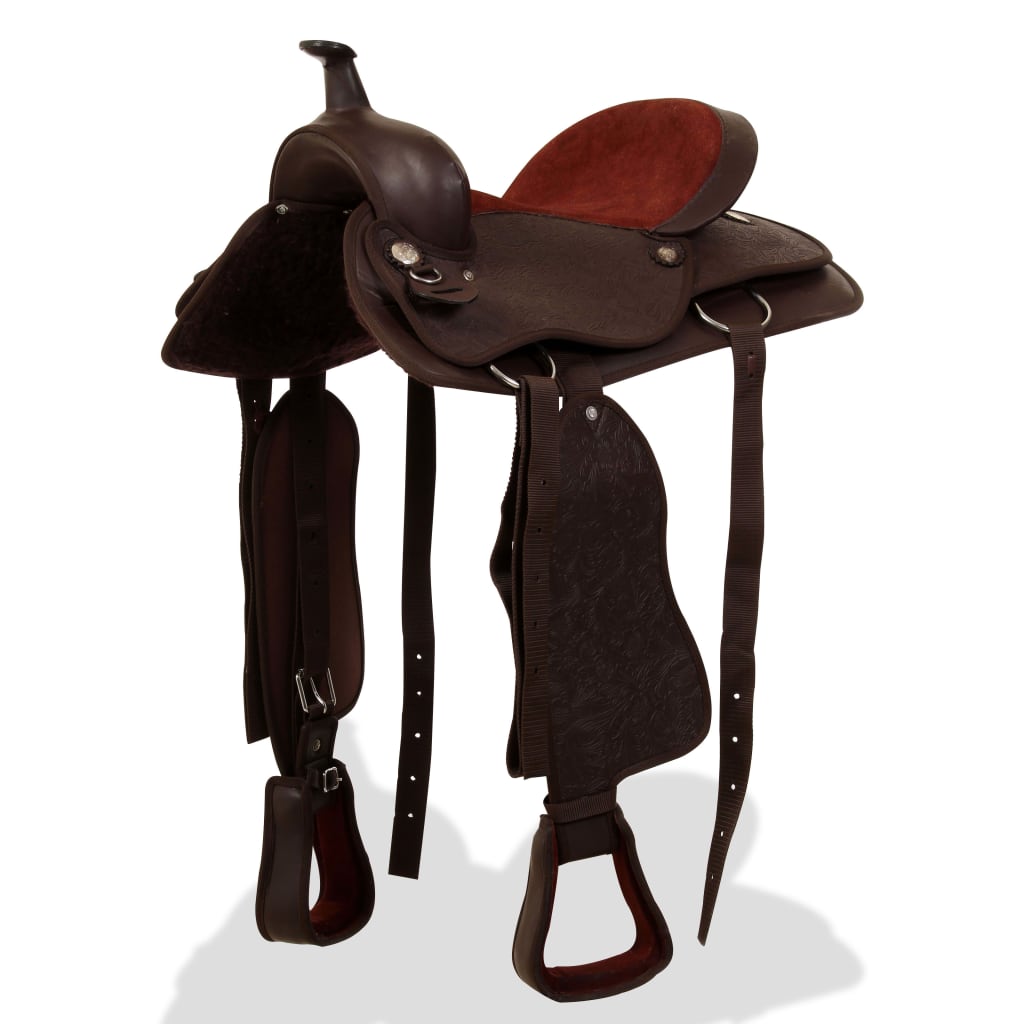 Saddle, headstall and breastplate, real leather, 15", brown