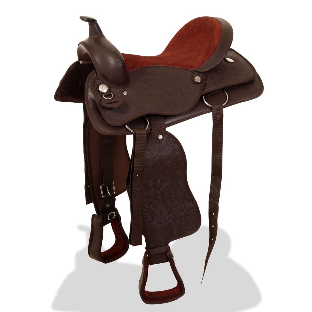 Saddle, head and breastplate straps, genuine leather, 17", brown