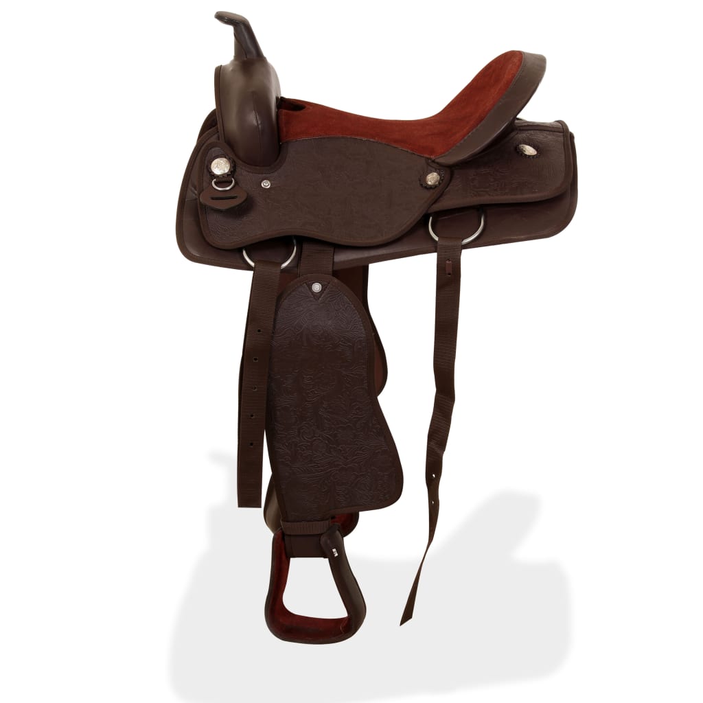 Saddle, head and breastplate straps, genuine leather, 17", brown