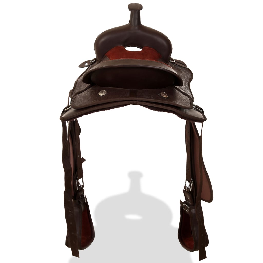 Saddle, head and breastplate straps, genuine leather, 17", brown