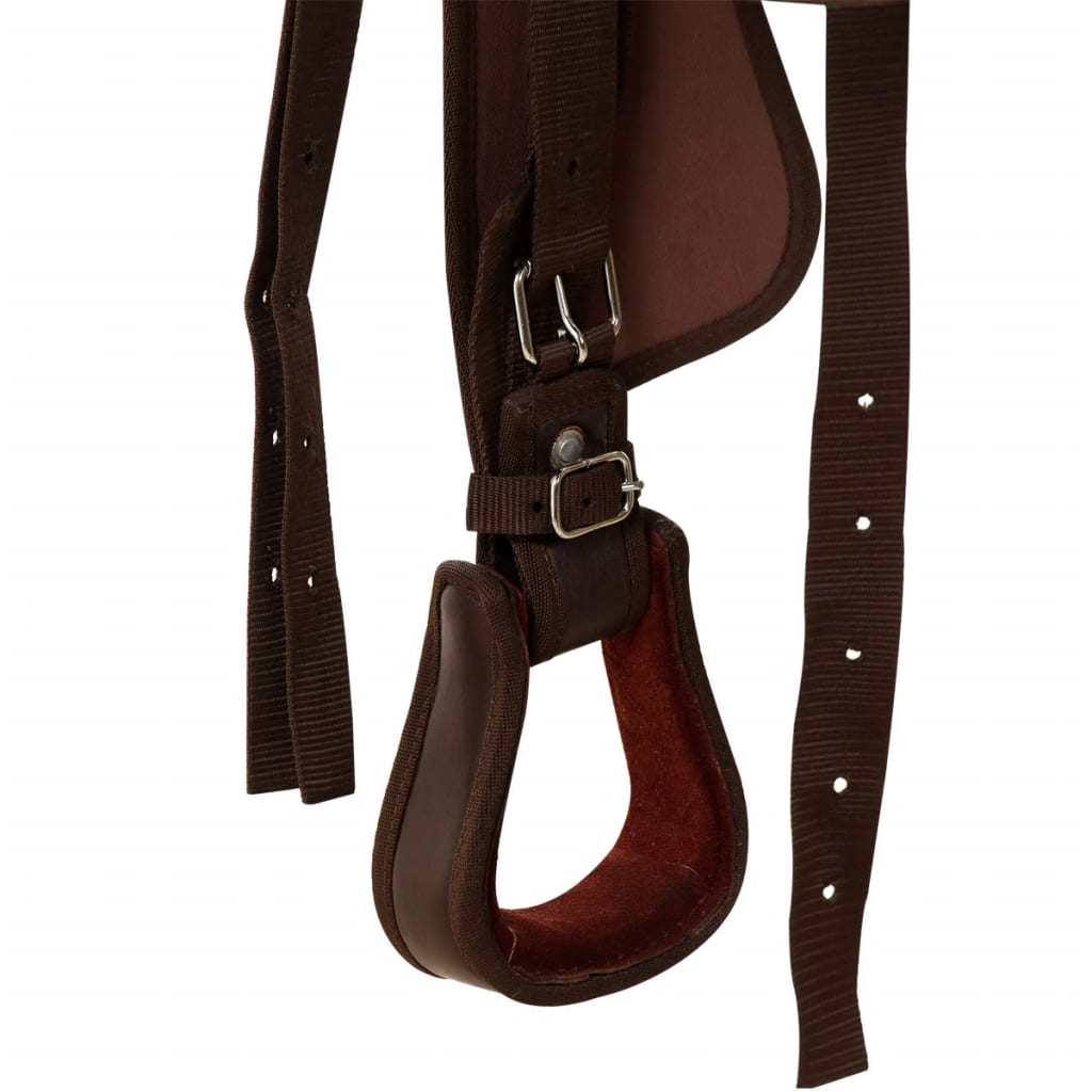 Saddle, head and breastplate straps, genuine leather, 17", brown