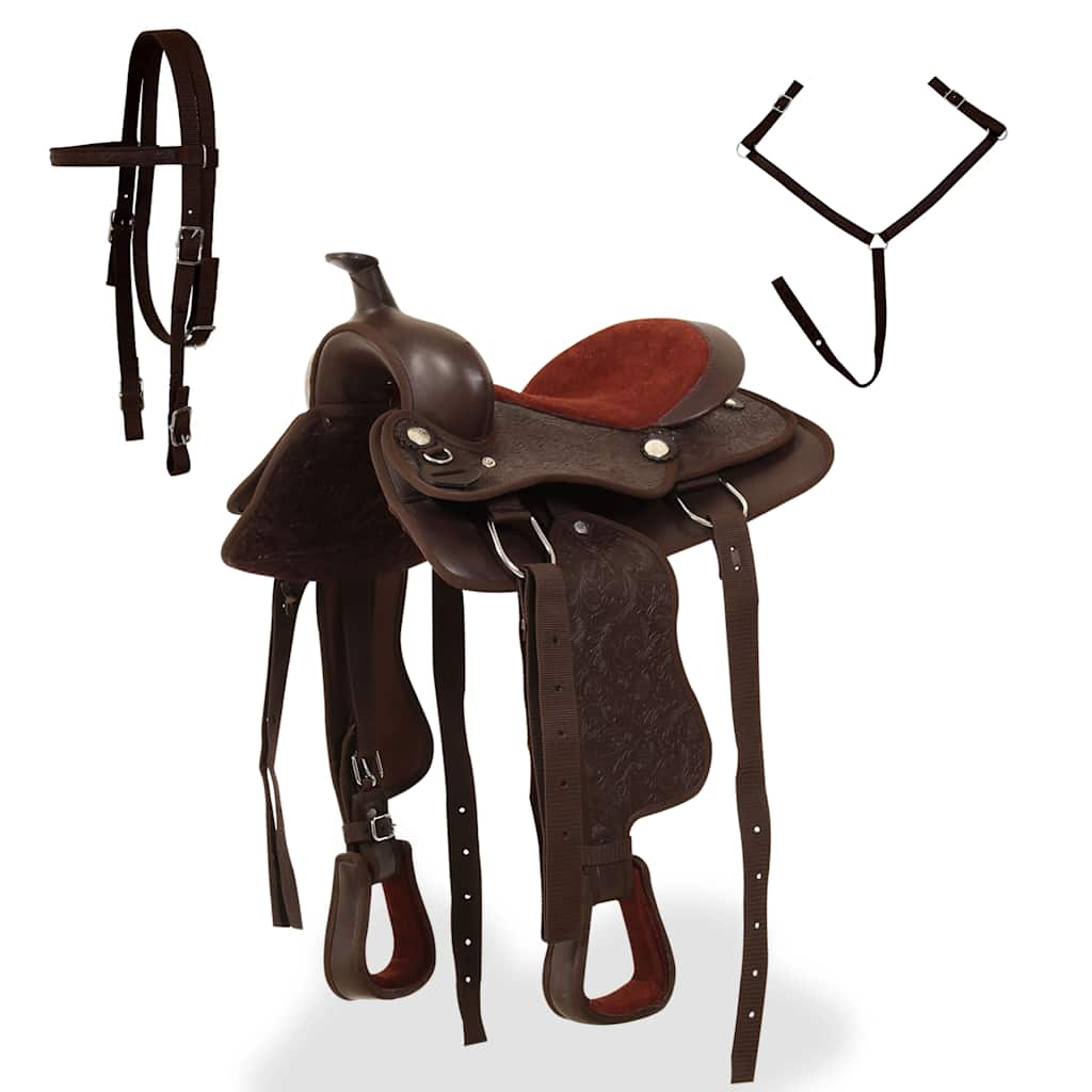 Saddle, headstall and breastplate, genuine leather, 13", brown