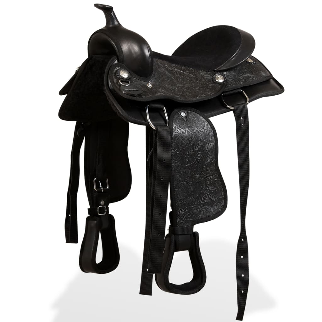 Saddle, headstall and breastplate, genuine leather, 12", black