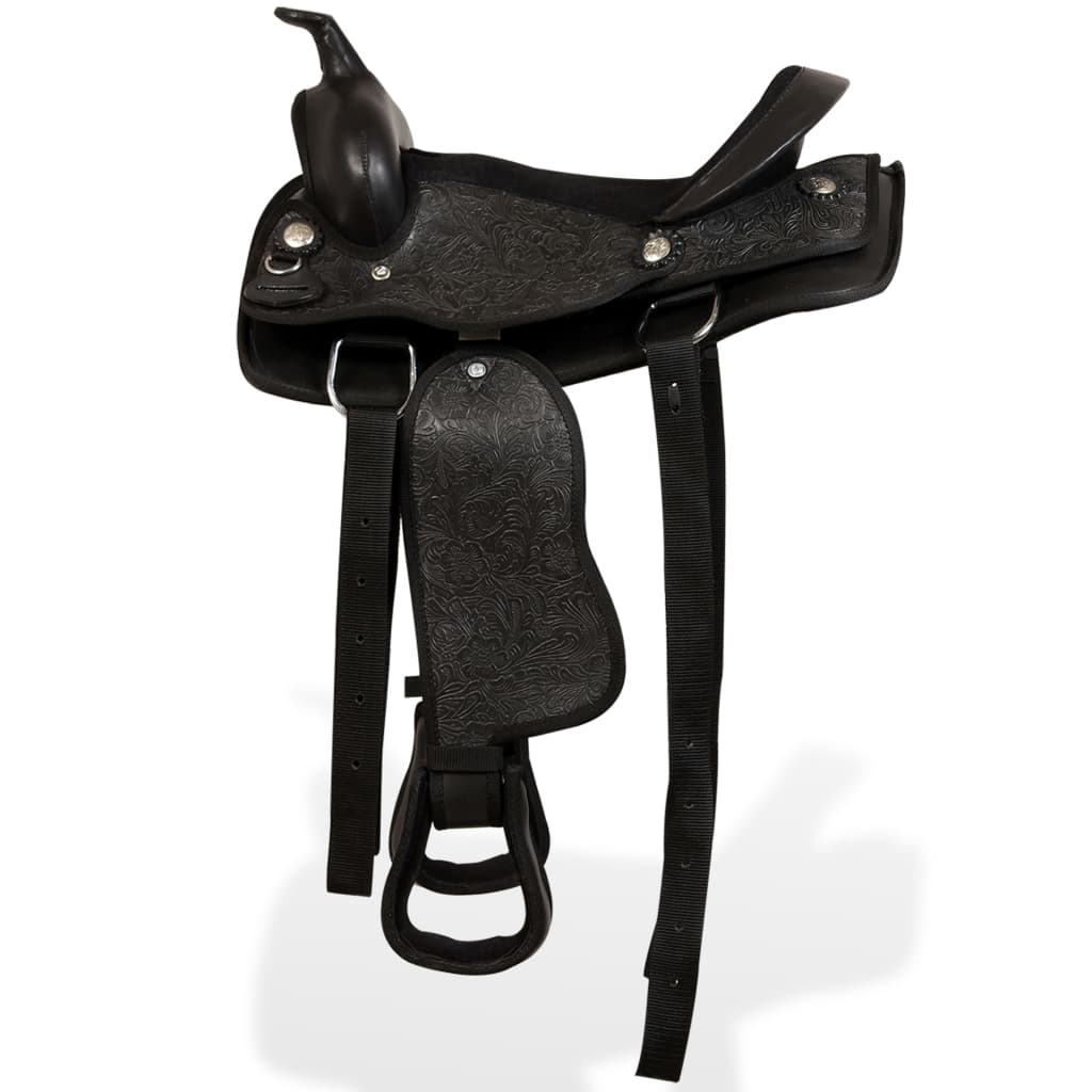 Saddle, headstall and breastplate, genuine leather, 12", black