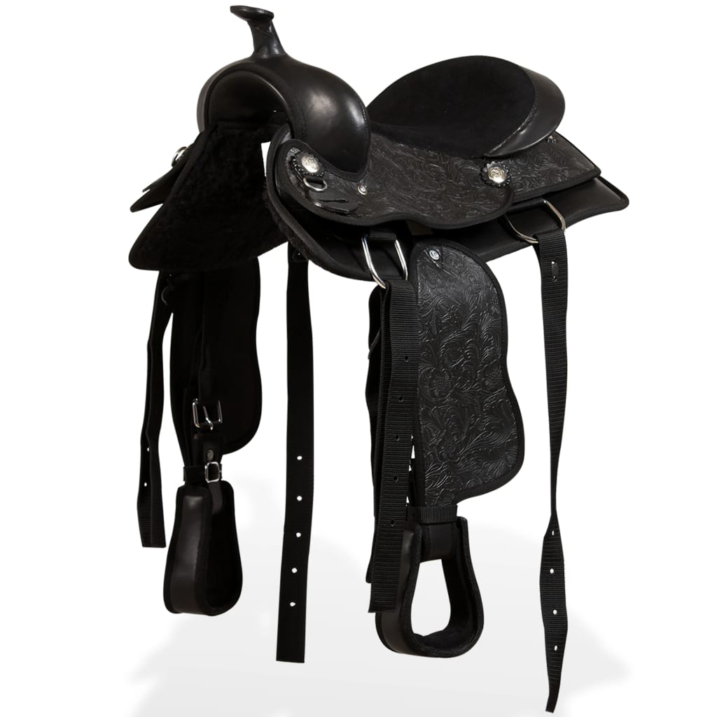 Saddle, head and chest straps, genuine leather, 13", black