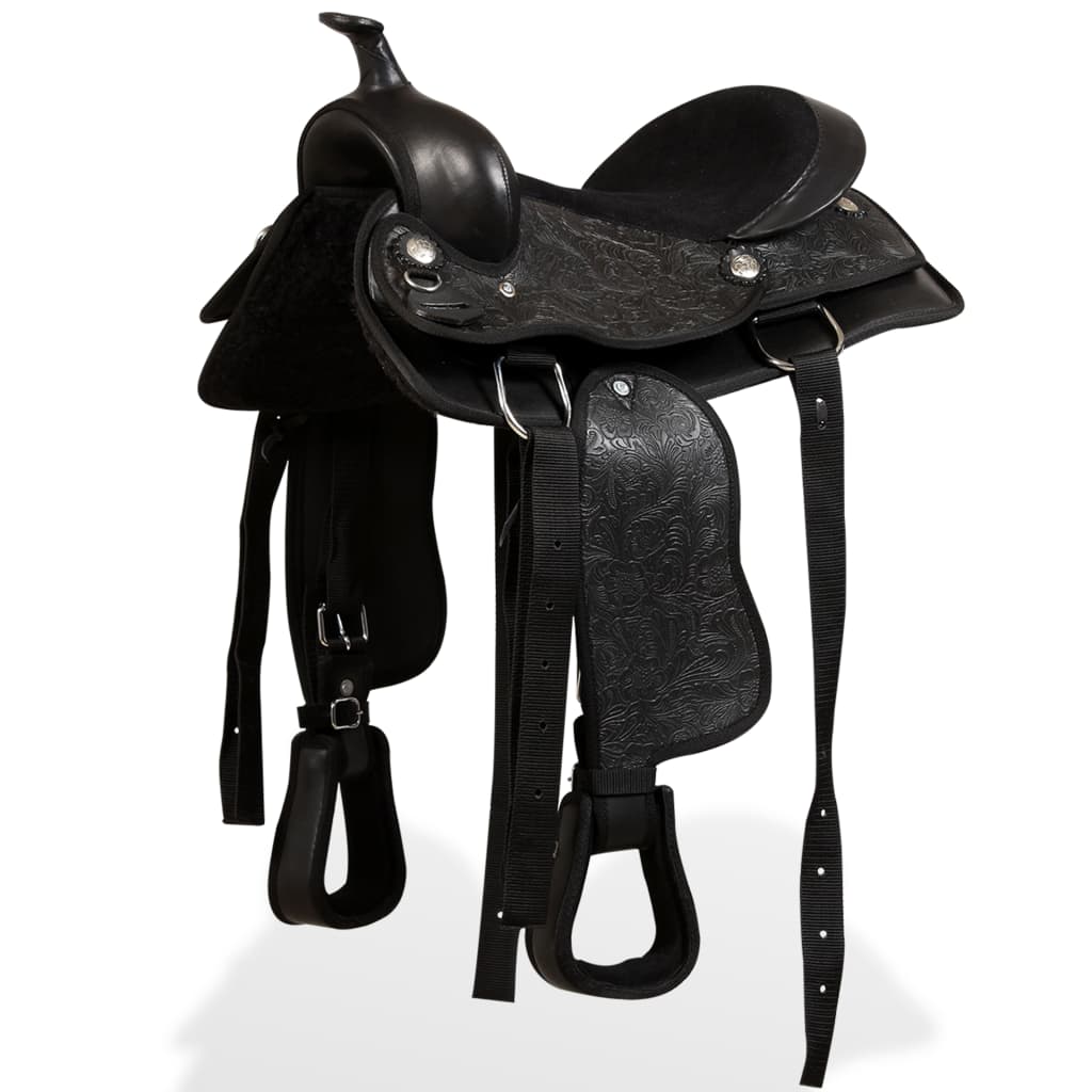 Saddle, head and chest straps, genuine leather, 13", black