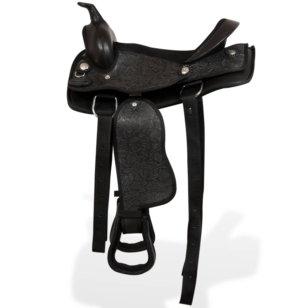 Saddle, head and chest straps, genuine leather, 13", black