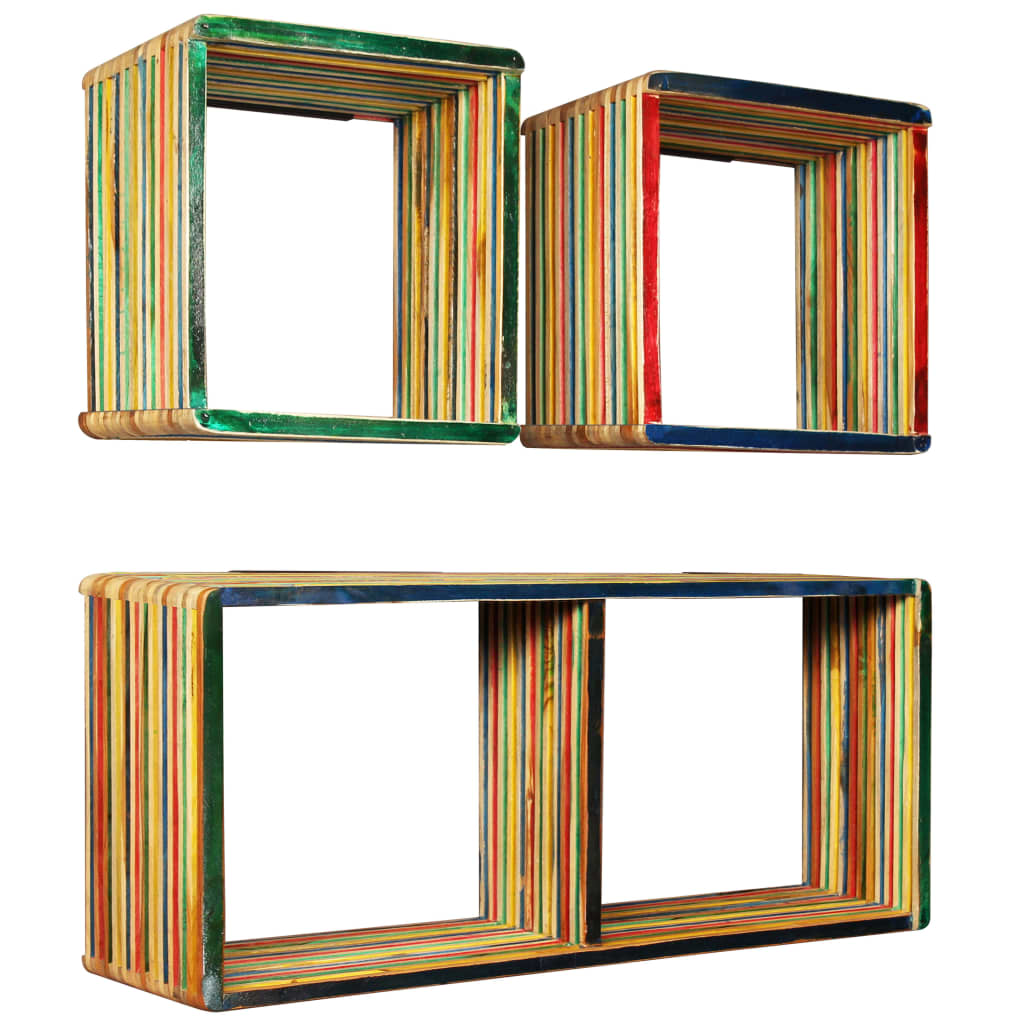 Set of shelves, 3 pcs., recycled teak, multi-coloured