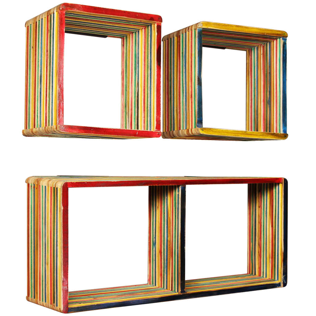 Set of shelves, 3 pcs., recycled teak, multi-coloured