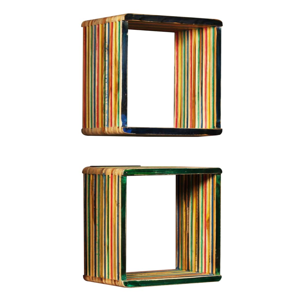 Set of shelves, 3 pcs., recycled teak, multi-coloured