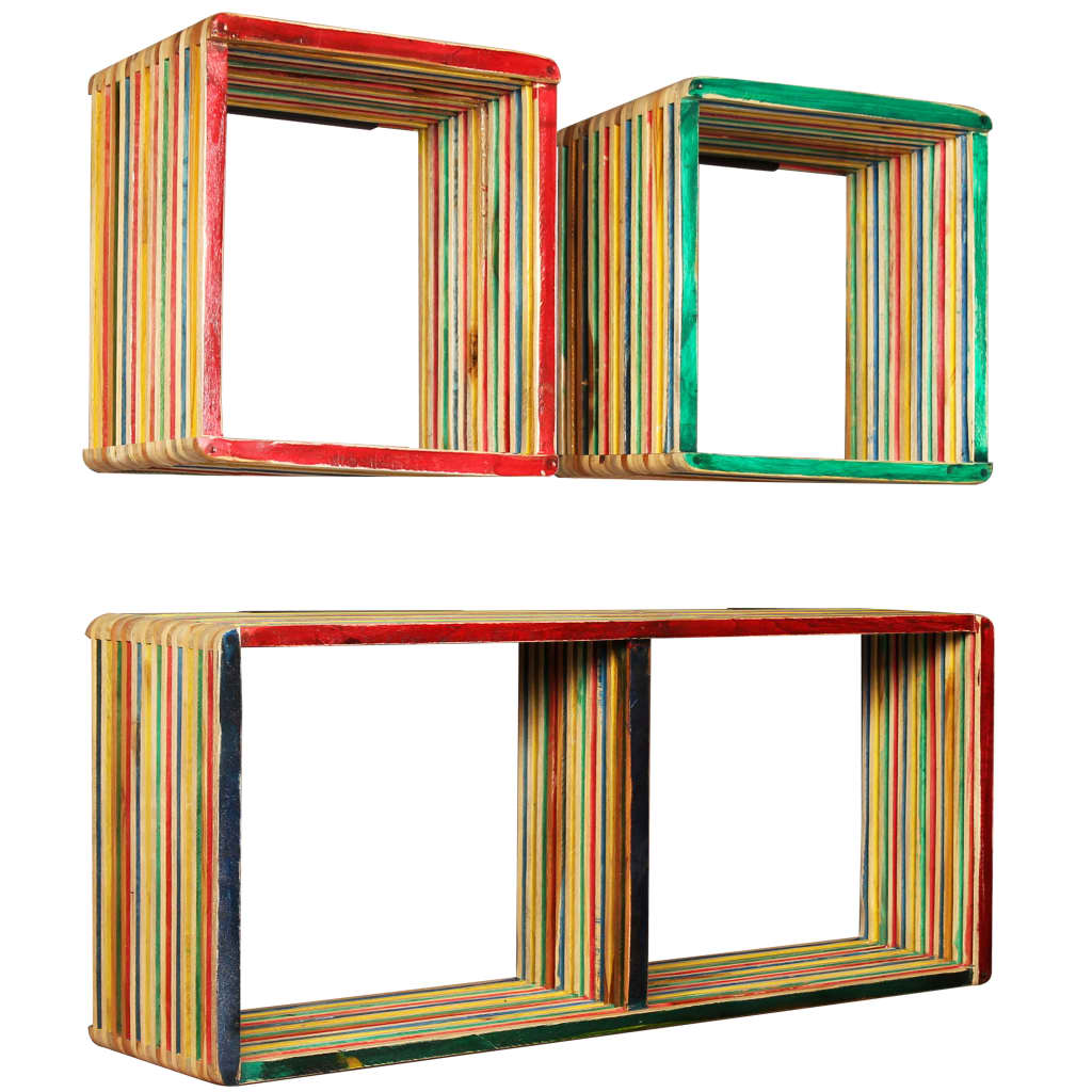 Set of shelves, 3 pcs., recycled teak, multi-coloured