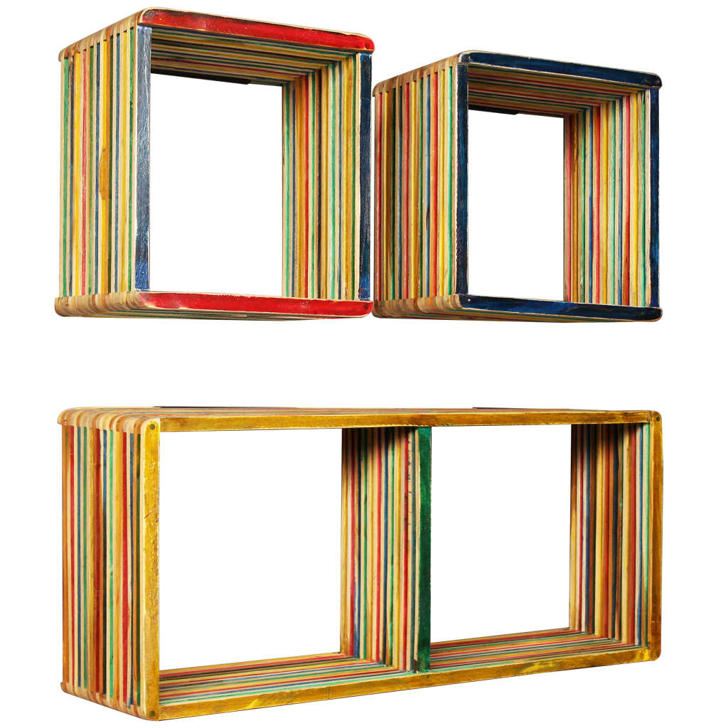 Set of shelves, 3 pcs., recycled teak, multi-coloured