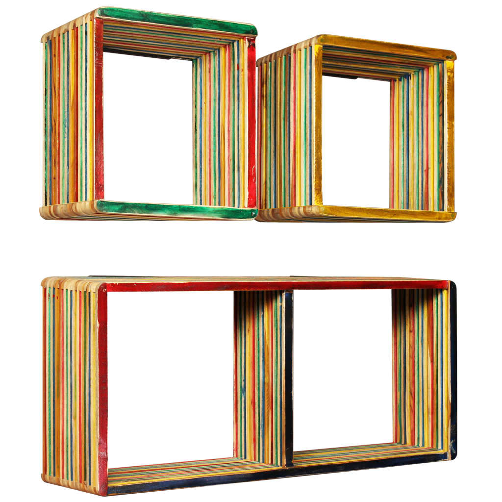 Set of shelves, 3 pcs., recycled teak, multi-coloured