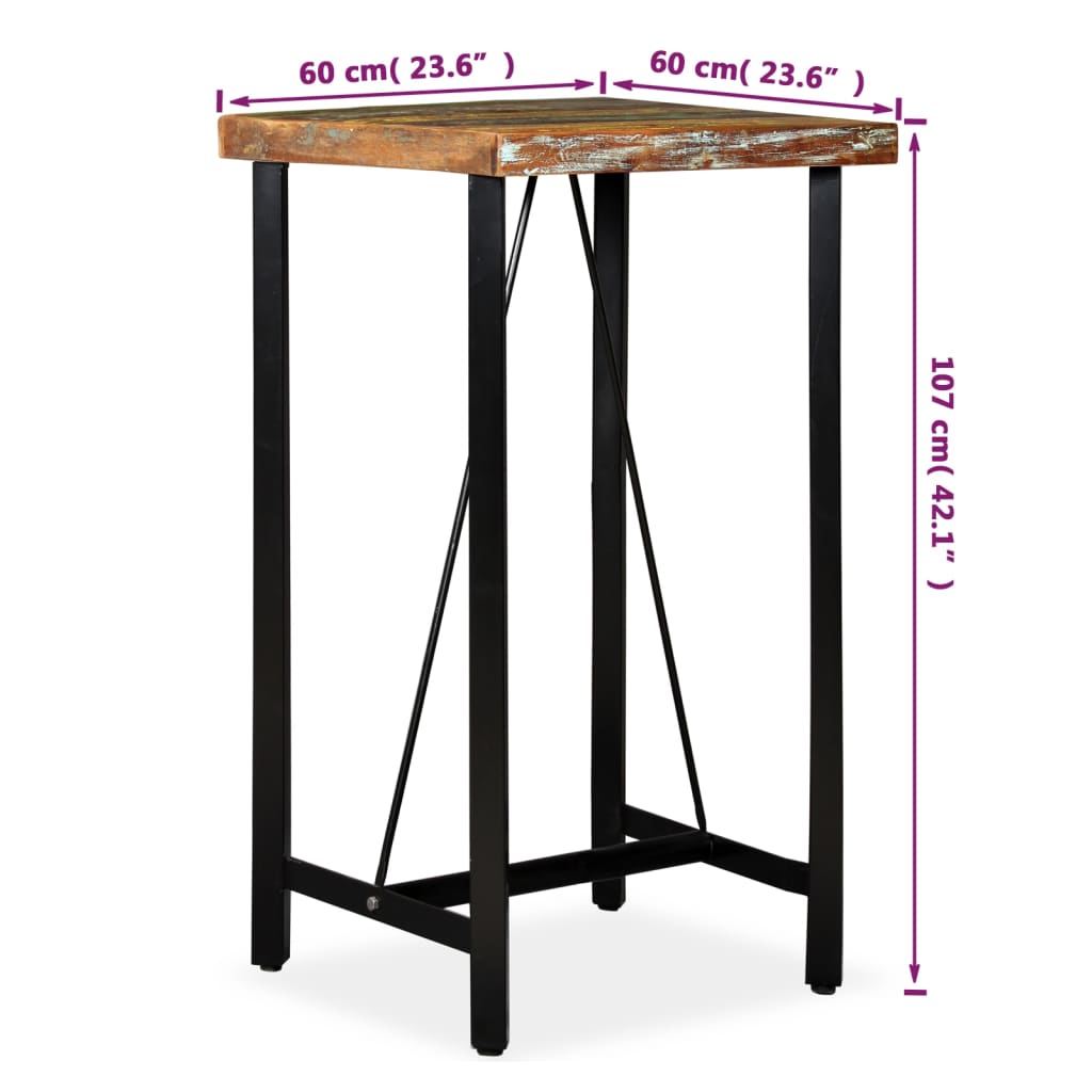 Bar table, solid reclaimed wood, 60x60x107cm
