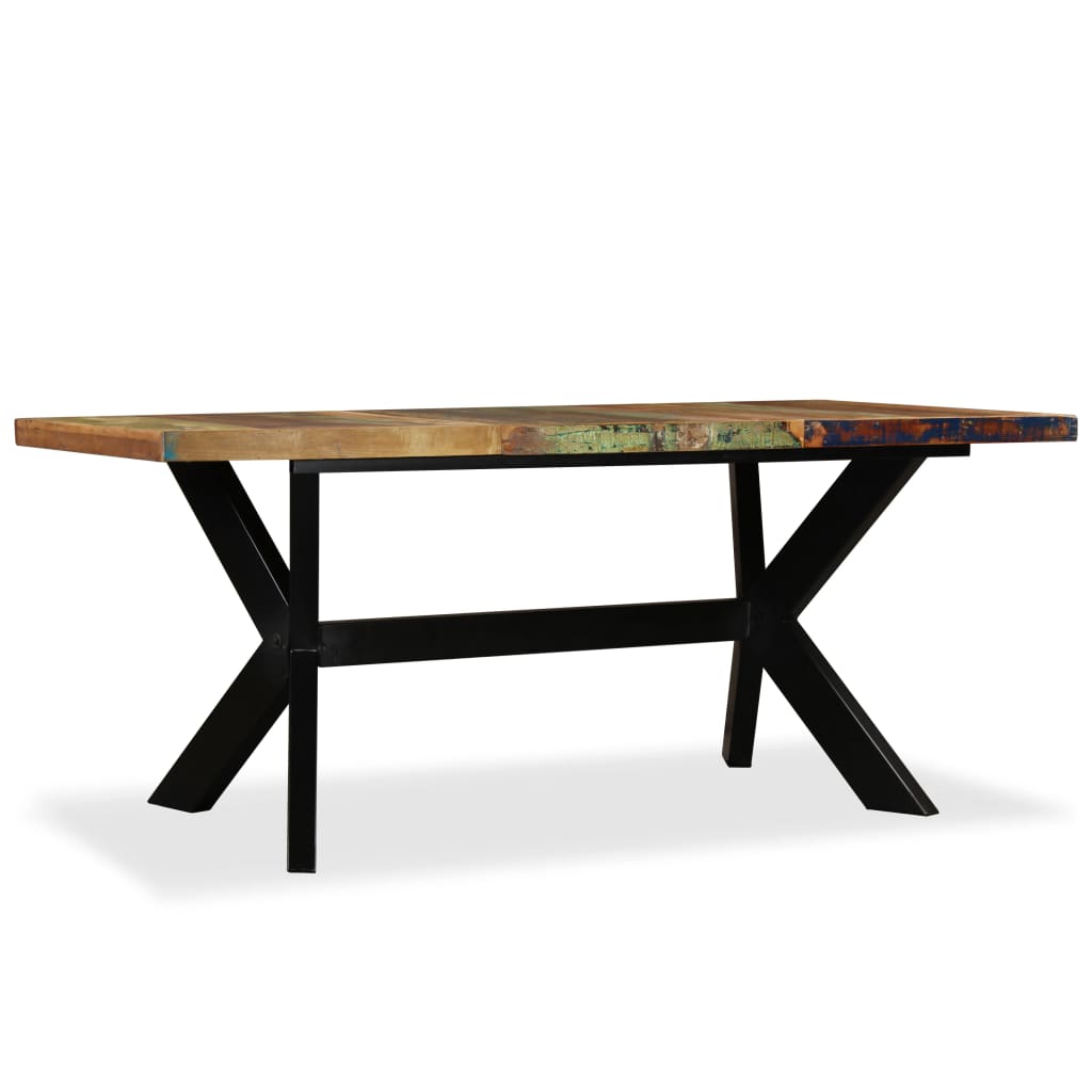 Dining table, reclaimed wood and cross steel frame, 180cm