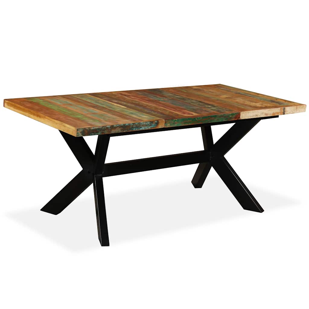 Dining table, reclaimed wood and cross steel frame, 180cm