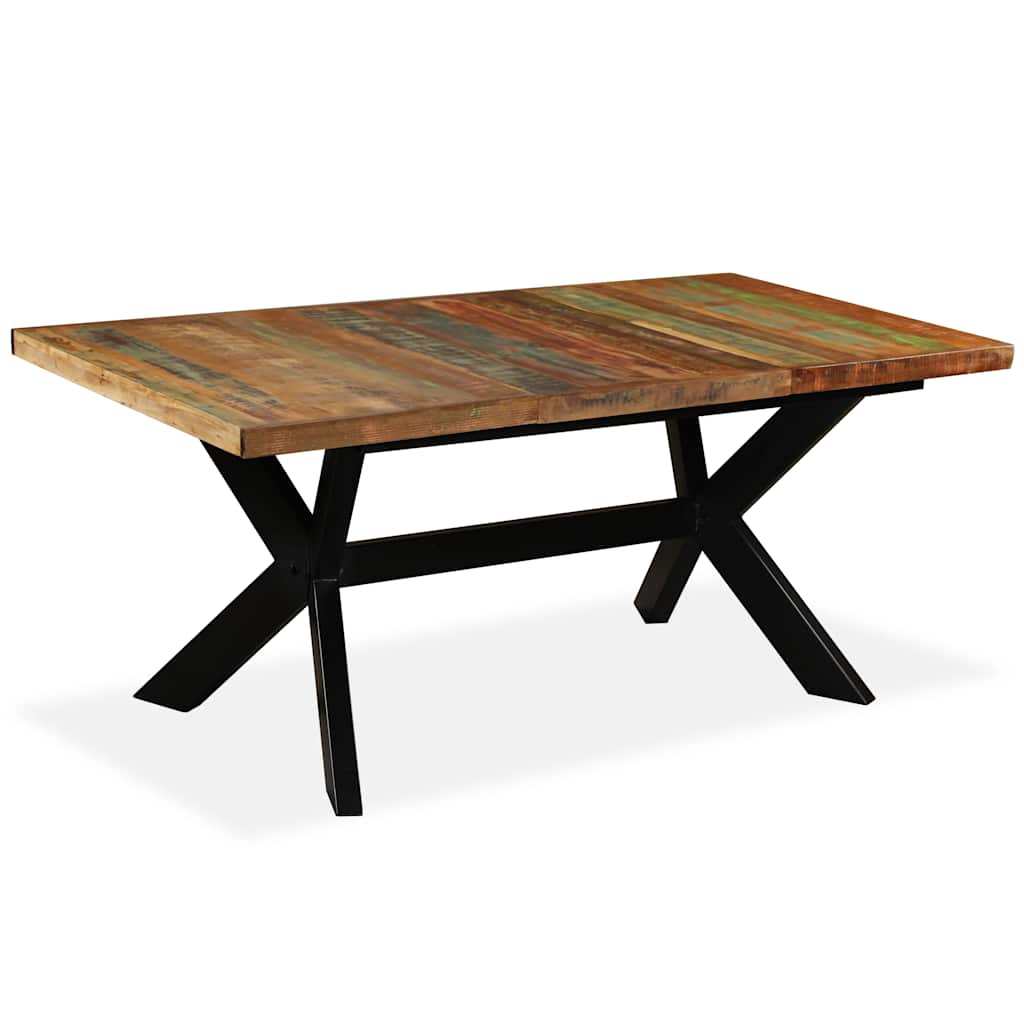 Dining table, reclaimed wood and cross steel frame, 180cm