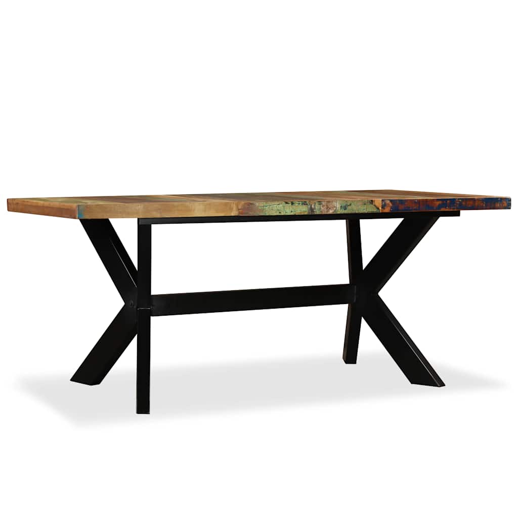 Dining table, reclaimed wood and cross steel frame, 180cm