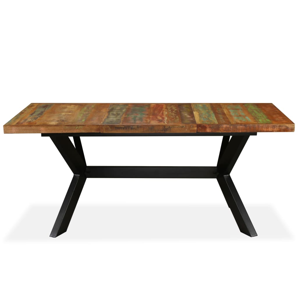 Dining table, reclaimed wood and cross steel frame, 180cm