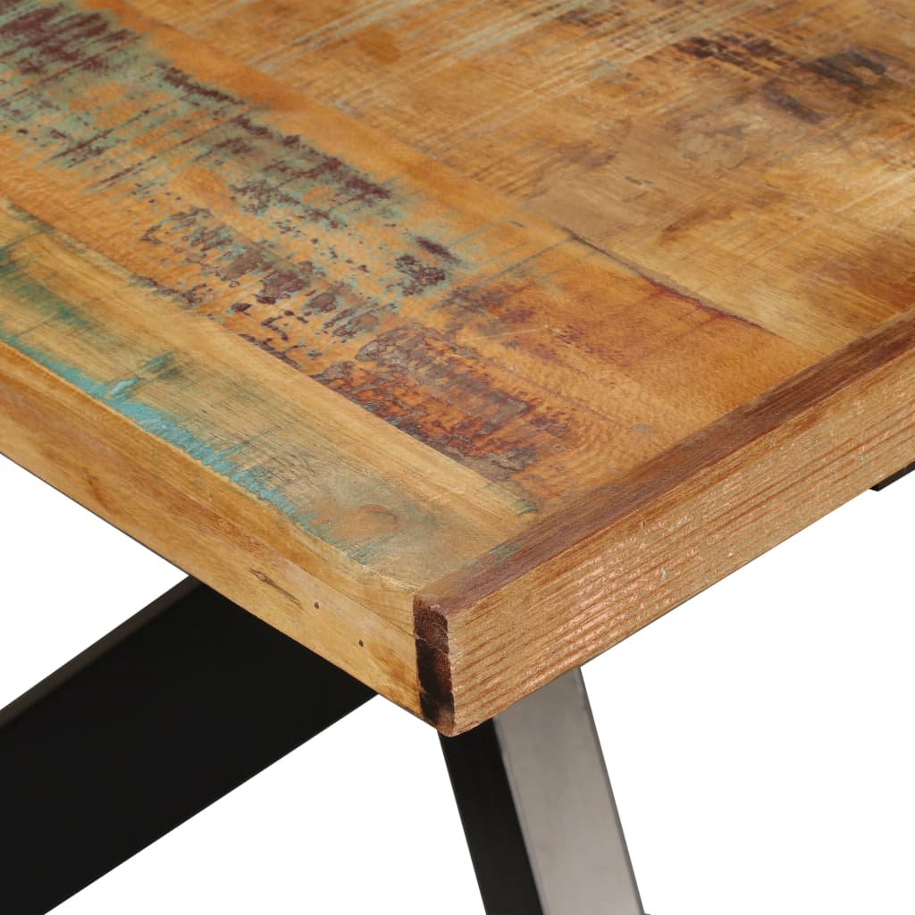 Dining table, reclaimed wood and cross steel frame, 180cm