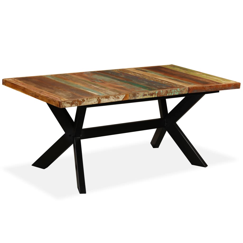 Dining table, reclaimed wood and cross steel frame, 180cm