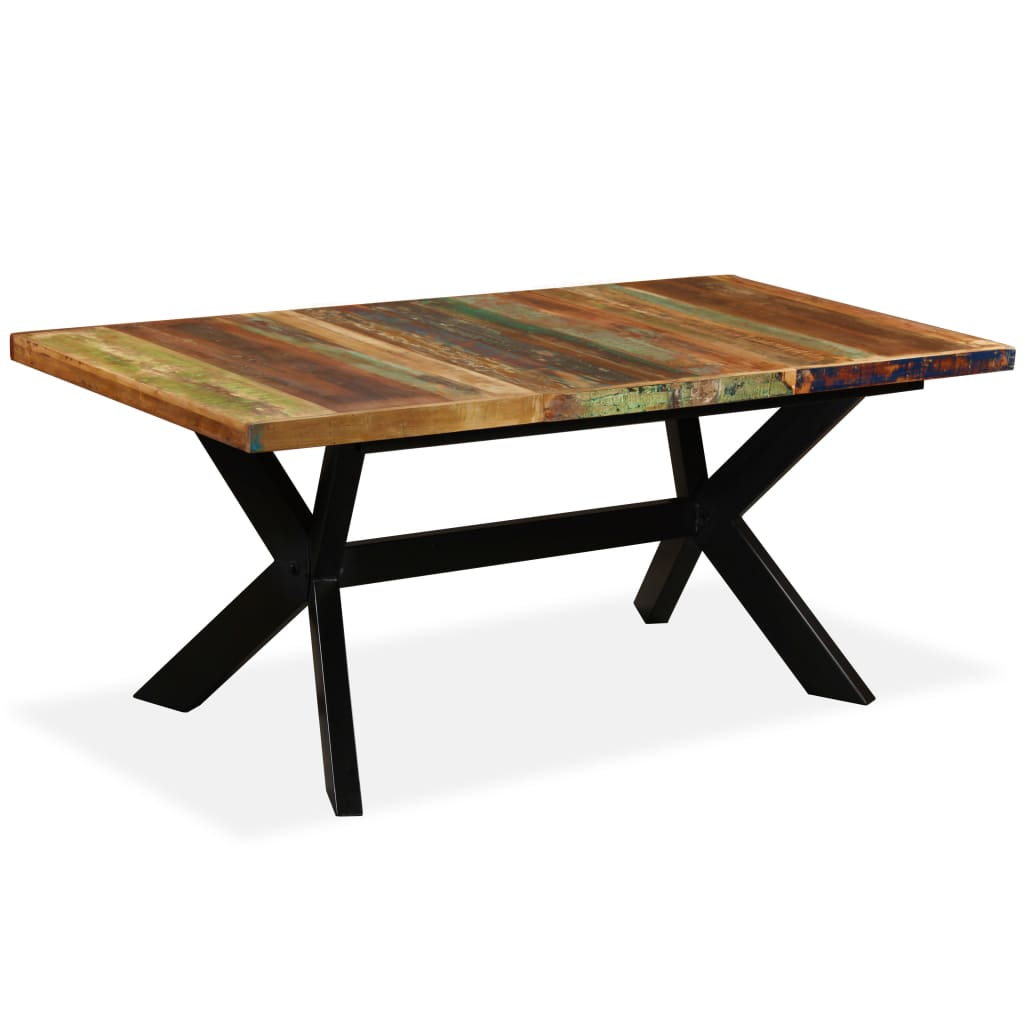 Dining table, reclaimed wood and cross steel frame, 180cm