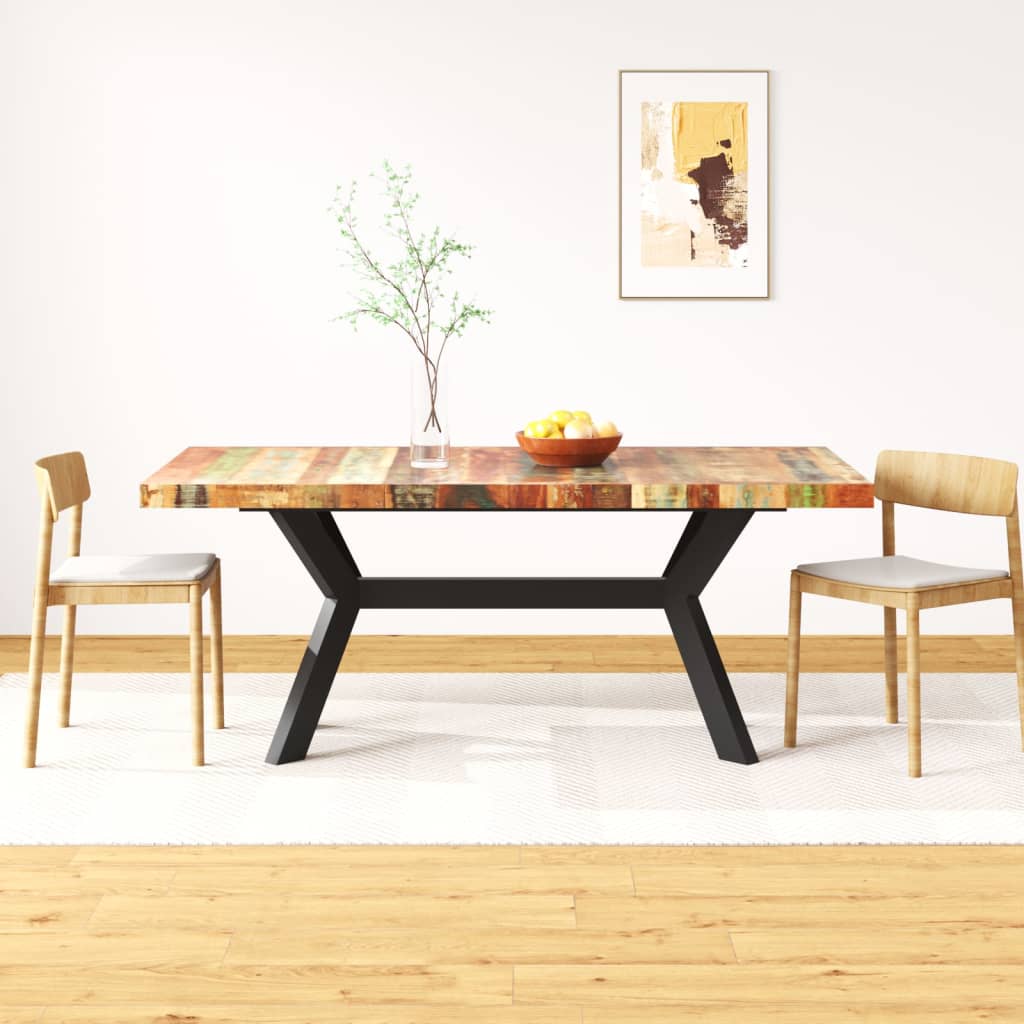 Dining table, reclaimed wood and cross steel frame, 180cm