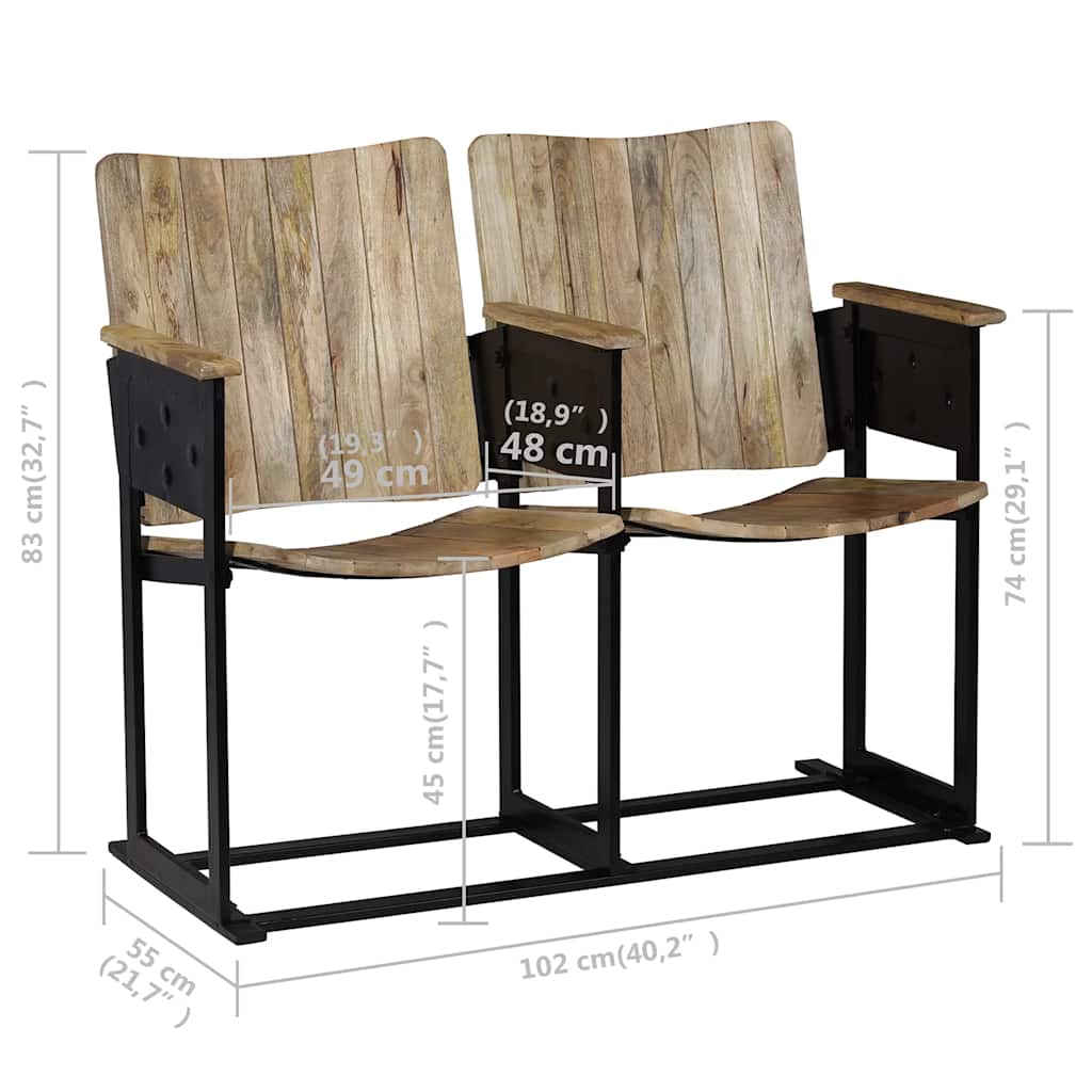 Two-seater bench, solid mango wood and steel