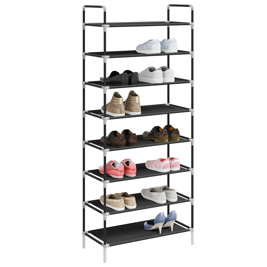 Shoe rack, 8 shelves, metal, non-woven fabric, black