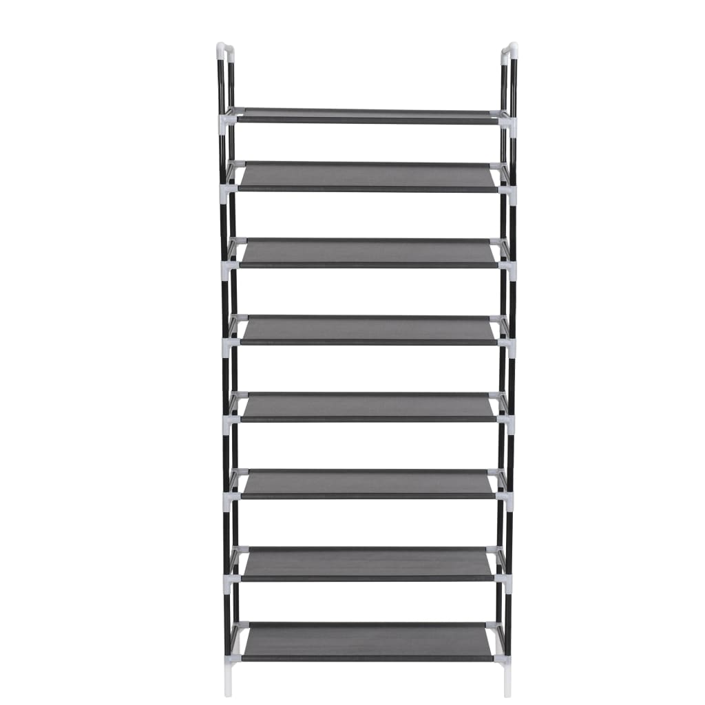 Shoe rack, 8 shelves, metal, non-woven fabric, black