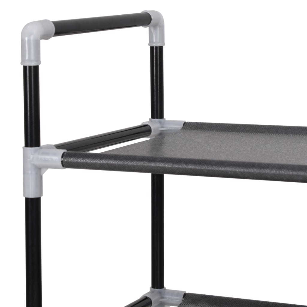 Shoe rack, 8 shelves, metal, non-woven fabric, black