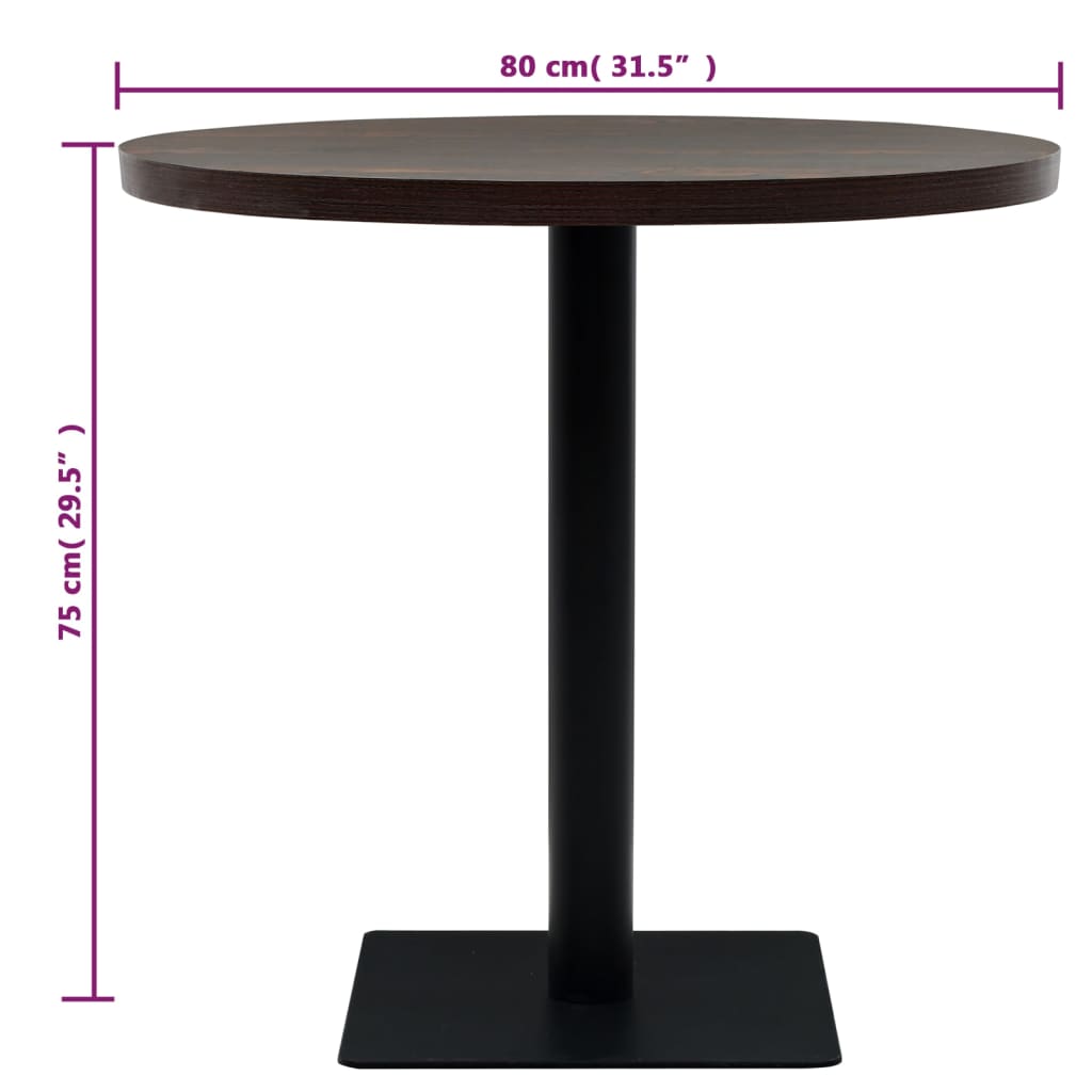 Bistro staliukas, MDF ir plienas, apval., 80x75cm, tams. uosis