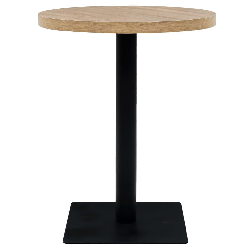 Bistro table, MDF and steel, round, 60x75cm, oak finish.