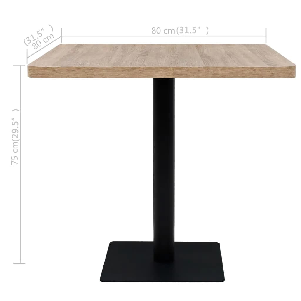 Bistro staliukas, MDF ir plienas, kvadr., 80x80x75cm, ąžuol.sp.