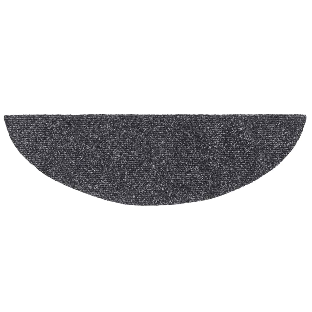Kāpņu paklājiņi, pašlīmējoši, 15 gab., 56x17x3 cm, tumši pelēki, pusapaļi