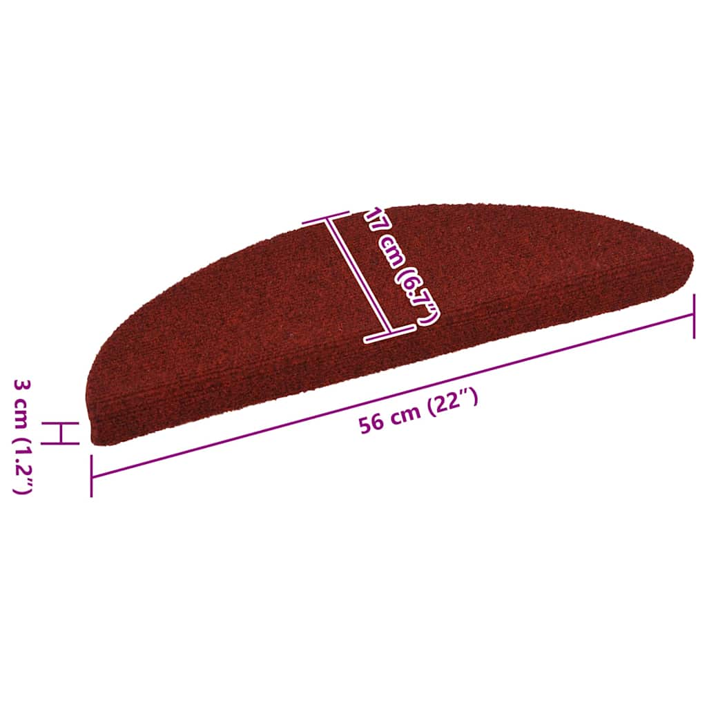 Laiptų kilimėliai, lipnūs, 15 vnt., 56x17x3 cm, bordo raudoni, pusapvaliai