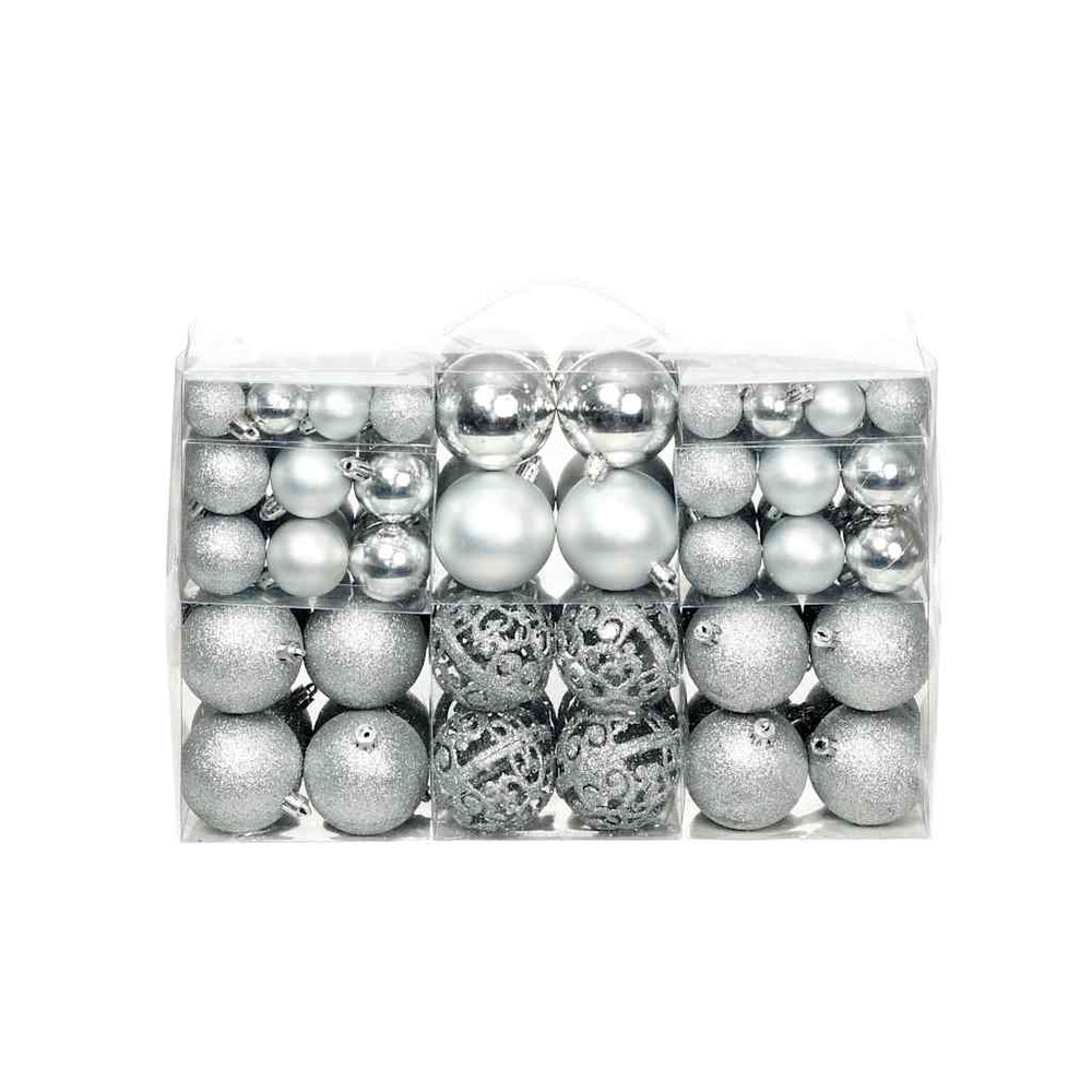 Christmas tree bauble set, 100 pcs, silver, 3/4/6cm