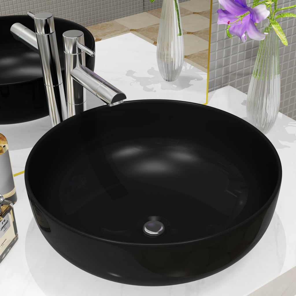 Washbasin, round, ceramic, black, 41.5x13.5cm