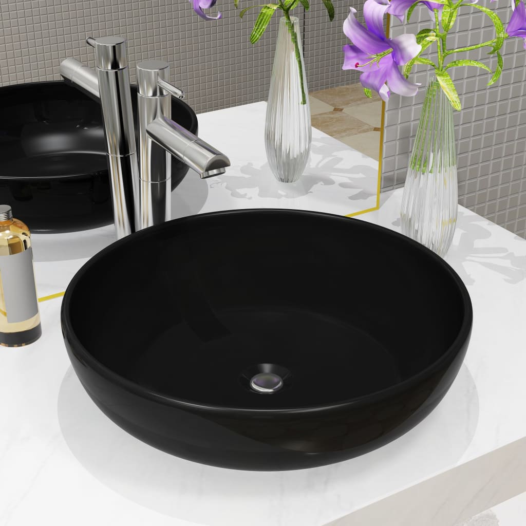 Washbasin, black, 42x12cm, ceramic, round