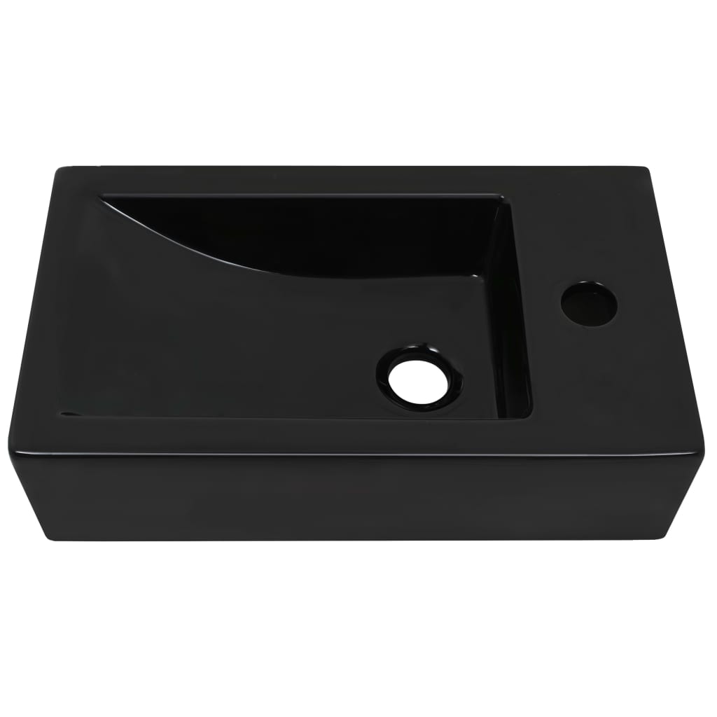 Basin with tap hole, rectangular, ceramic, black, 46x25.5x12cm