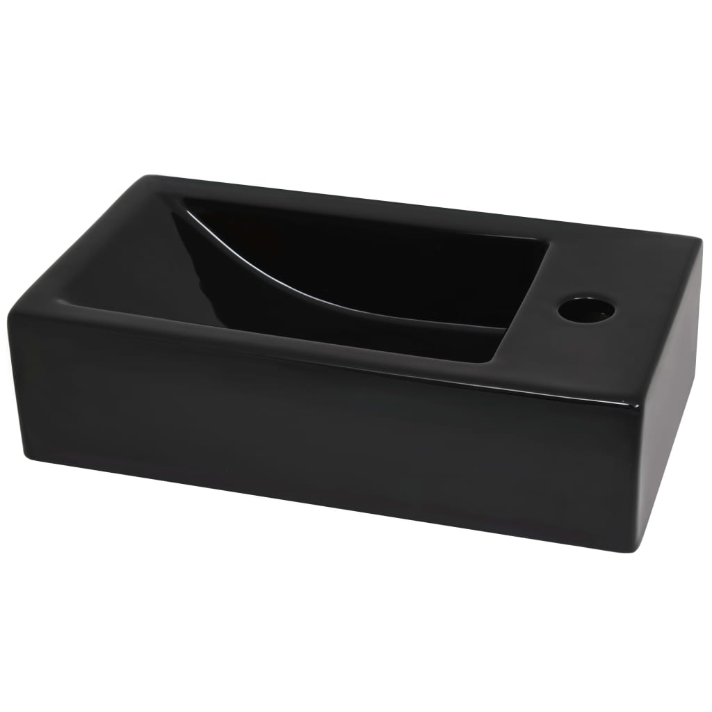 Basin with tap hole, rectangular, ceramic, black, 46x25.5x12cm